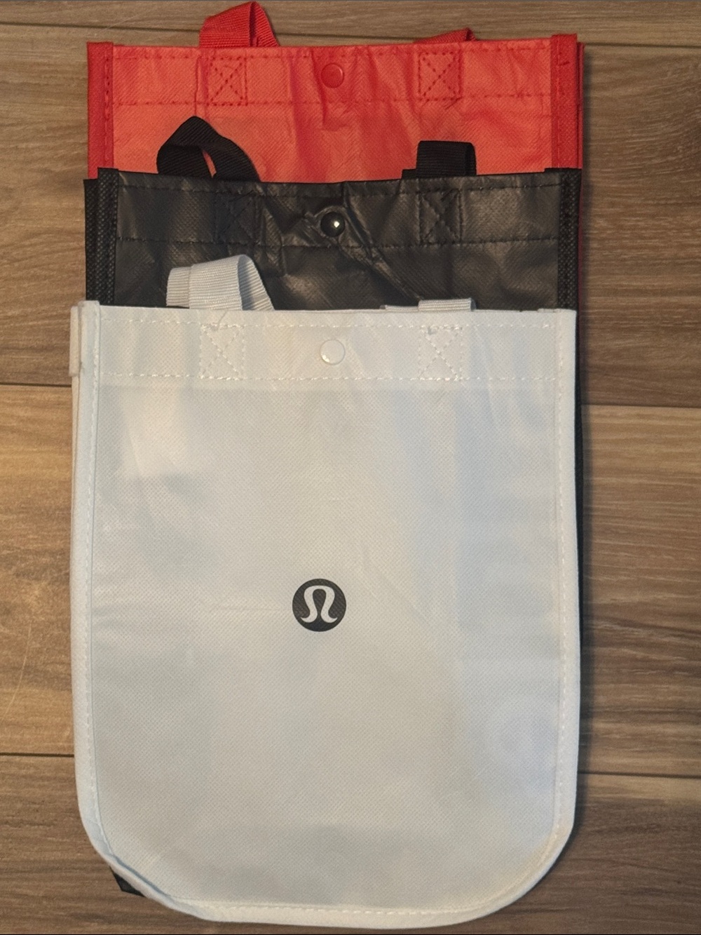 Lululemon 3 piece Reusable shopping  Bags - White, Red, Black - Picture 5 of 6